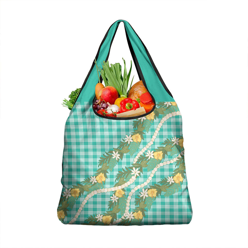 Aloha Puakenikeni Anthurium Pikake Lei Grocery Bag Marine Hawaiian Palaka Pattern LT9 1-pack One Size Marine - Polynesian Pride