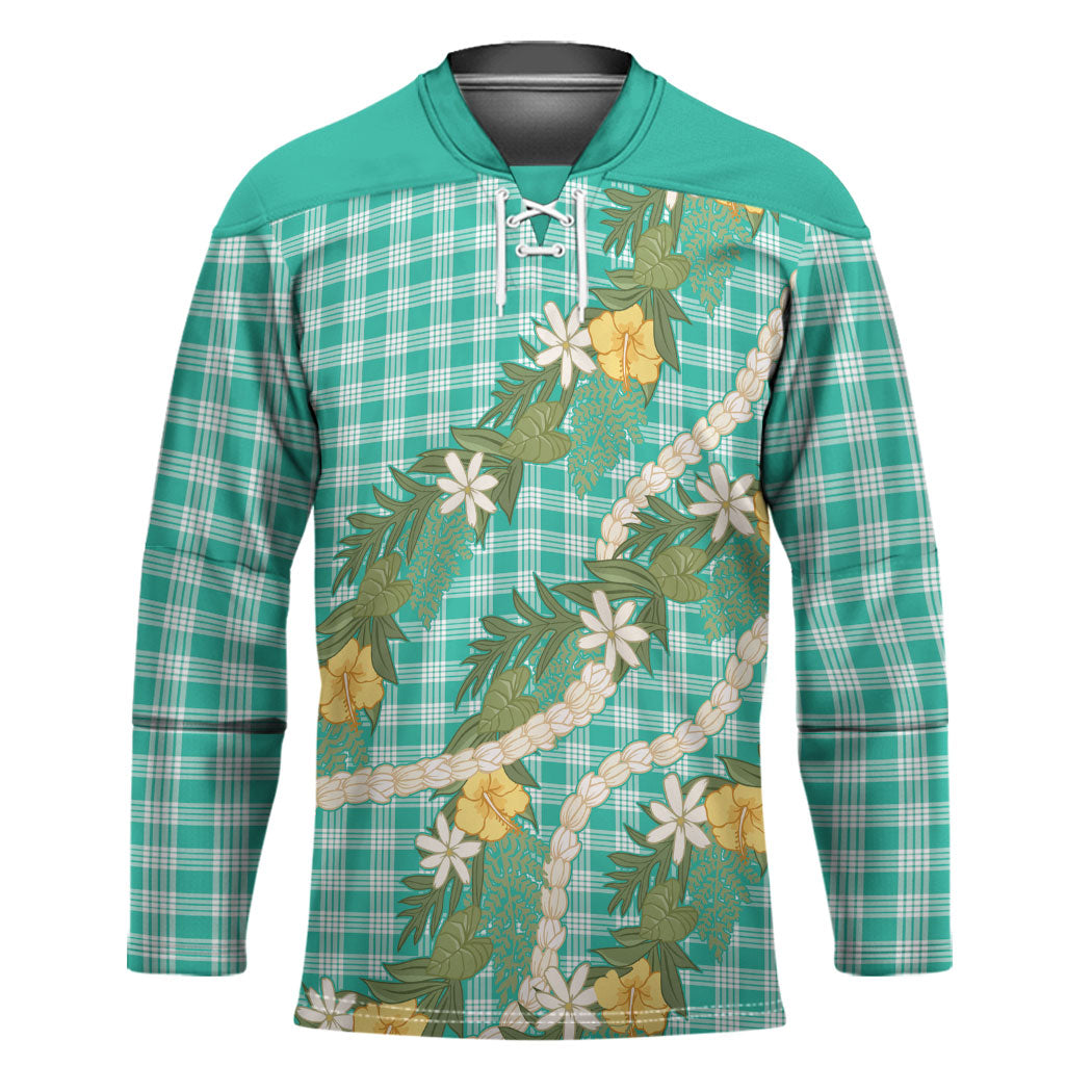 Aloha Puakenikeni Anthurium Pikake Lei Hockey Jersey Marine Hawaiian Palaka Pattern LT9 Unisex Marine - Polynesian Pride
