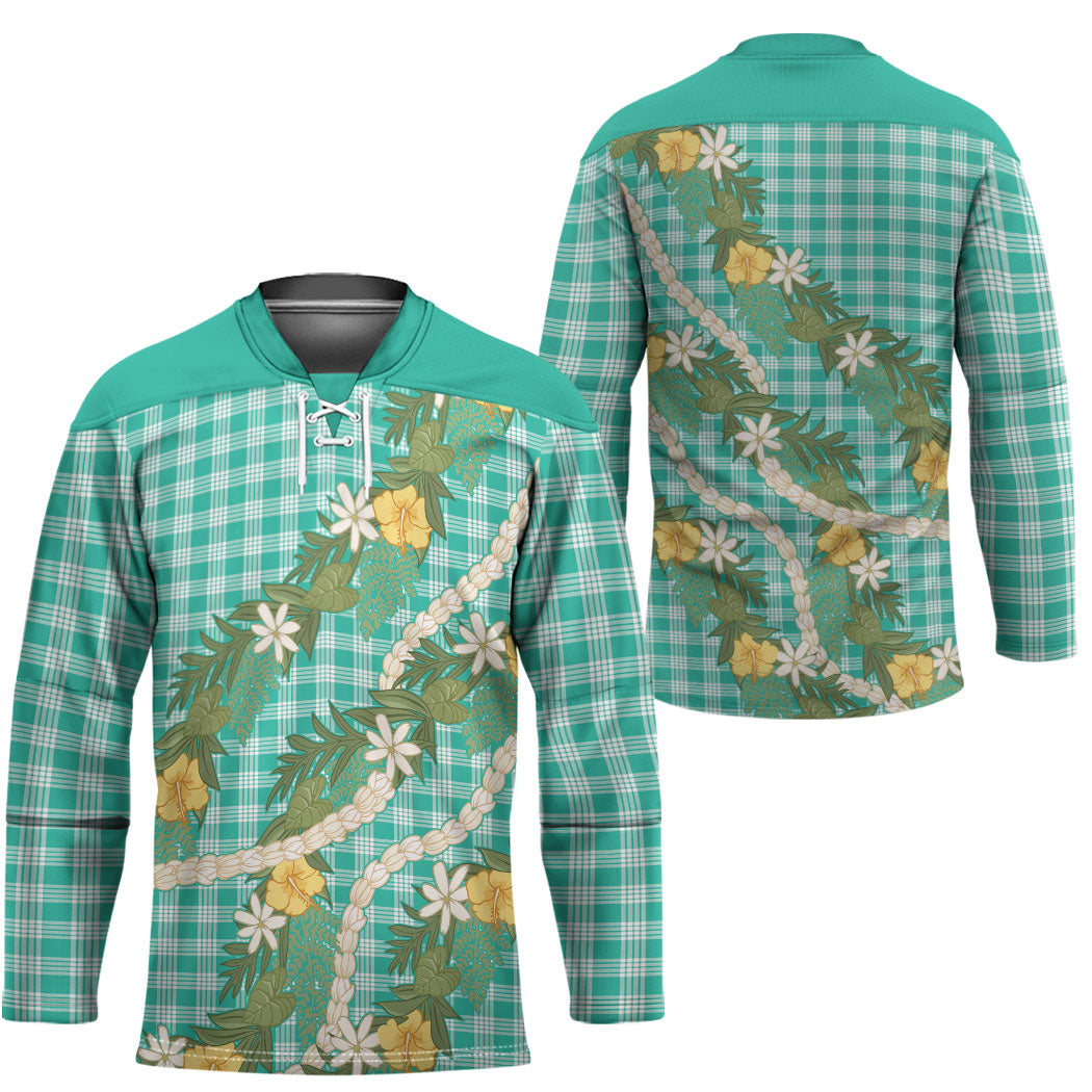 Aloha Puakenikeni Anthurium Pikake Lei Hockey Jersey Marine Hawaiian Palaka Pattern