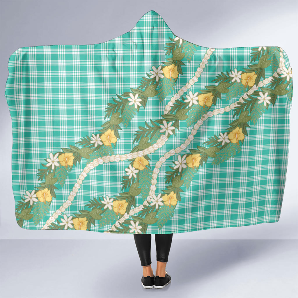 Aloha Puakenikeni Anthurium Pikake Lei Hooded Blanket Marine Hawaiian Palaka Pattern LT9 One Size Marine - Polynesian Pride