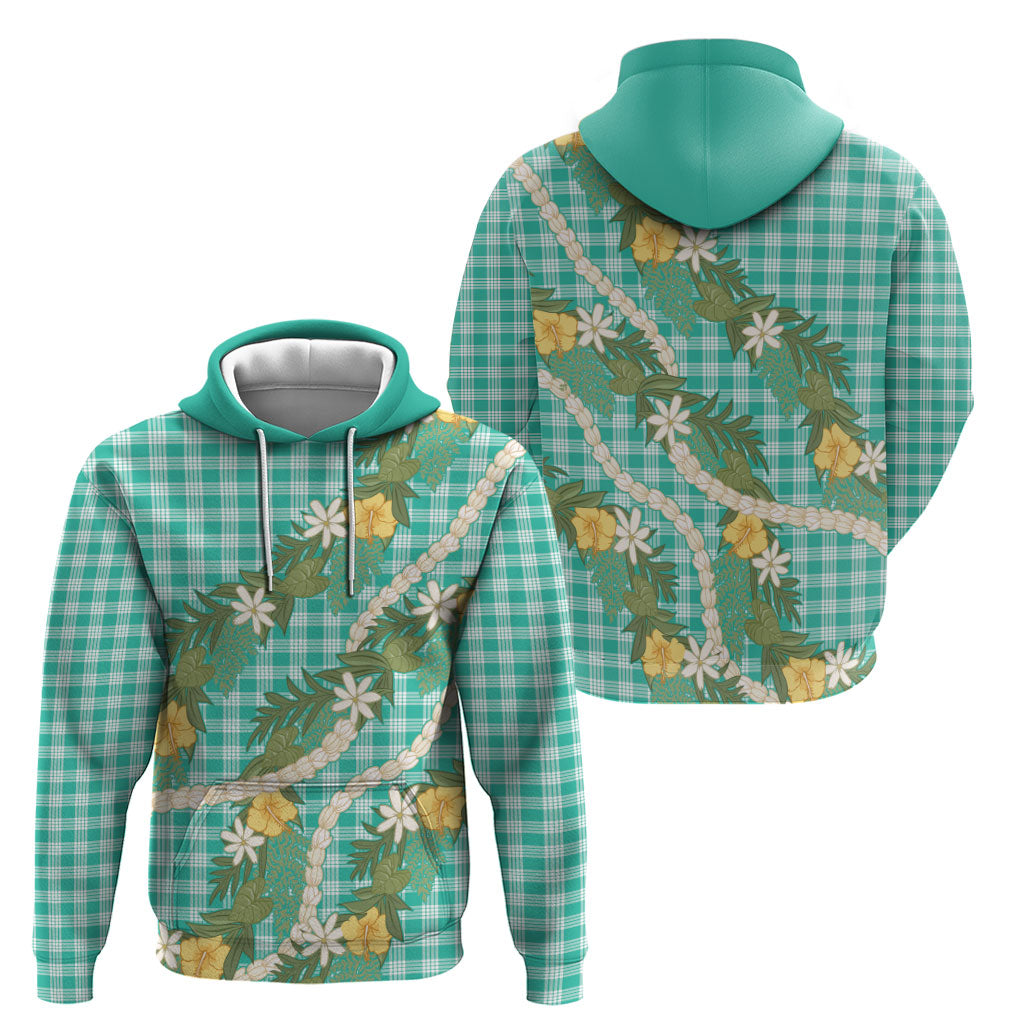 Aloha Puakenikeni Anthurium Pikake Lei Hoodie Marine Hawaiian Palaka Pattern