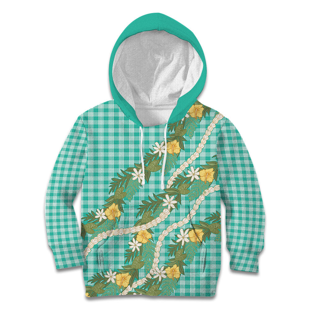 Aloha Puakenikeni Anthurium Pikake Lei Kid Hoodie Marine Hawaiian Palaka Pattern LT9 Hoodie Marine - Polynesian Pride