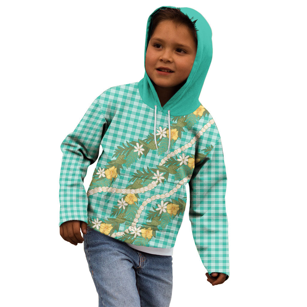 Aloha Puakenikeni Anthurium Pikake Lei Kid Hoodie Marine Hawaiian Palaka Pattern