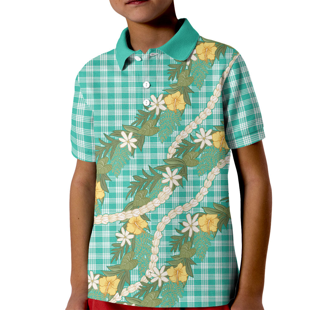 Aloha Puakenikeni Anthurium Pikake Lei Kid Polo Shirt Marine Hawaiian Palaka Pattern LT9 Kid Marine - Polynesian Pride