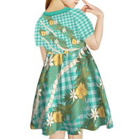 Aloha Puakenikeni Anthurium Pikake Lei Kid Short Sleeve Dress Marine Hawaiian Palaka Pattern LT9 - Polynesian Pride