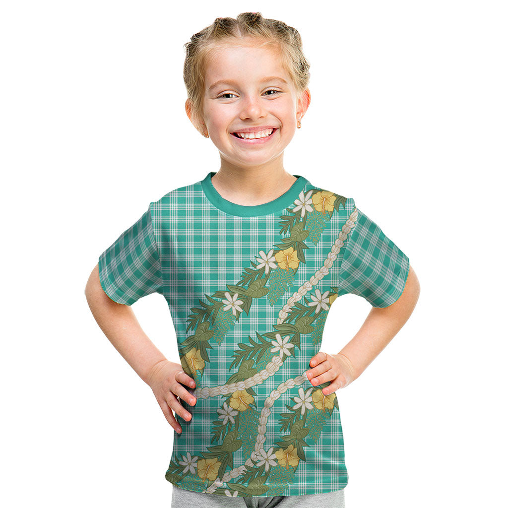 Aloha Puakenikeni Anthurium Pikake Lei Kid T Shirt Marine Hawaiian Palaka Pattern LT9 Marine - Polynesian Pride