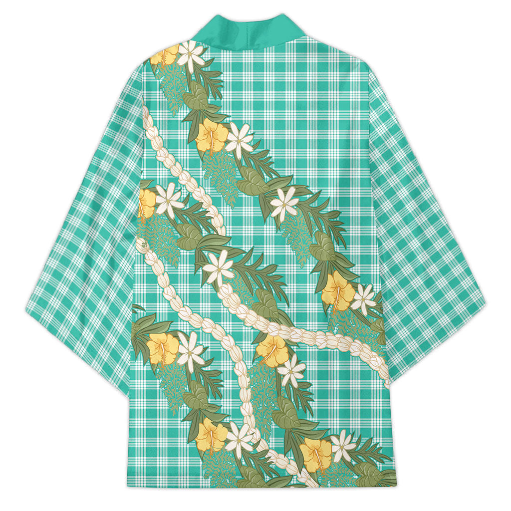 Aloha Puakenikeni Anthurium Pikake Lei Kimono Marine Hawaiian Palaka Pattern LT9 - Polynesian Pride