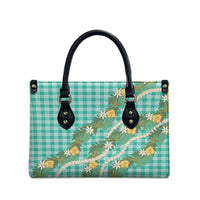Aloha Puakenikeni Anthurium Pikake Lei Leather Bag Marine Hawaiian Palaka Pattern LT9 - Polynesian Pride
