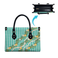 Aloha Puakenikeni Anthurium Pikake Lei Leather Bag Marine Hawaiian Palaka Pattern LT9 - Polynesian Pride