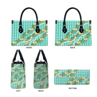 Aloha Puakenikeni Anthurium Pikake Lei Leather Bag Marine Hawaiian Palaka Pattern LT9 - Polynesian Pride