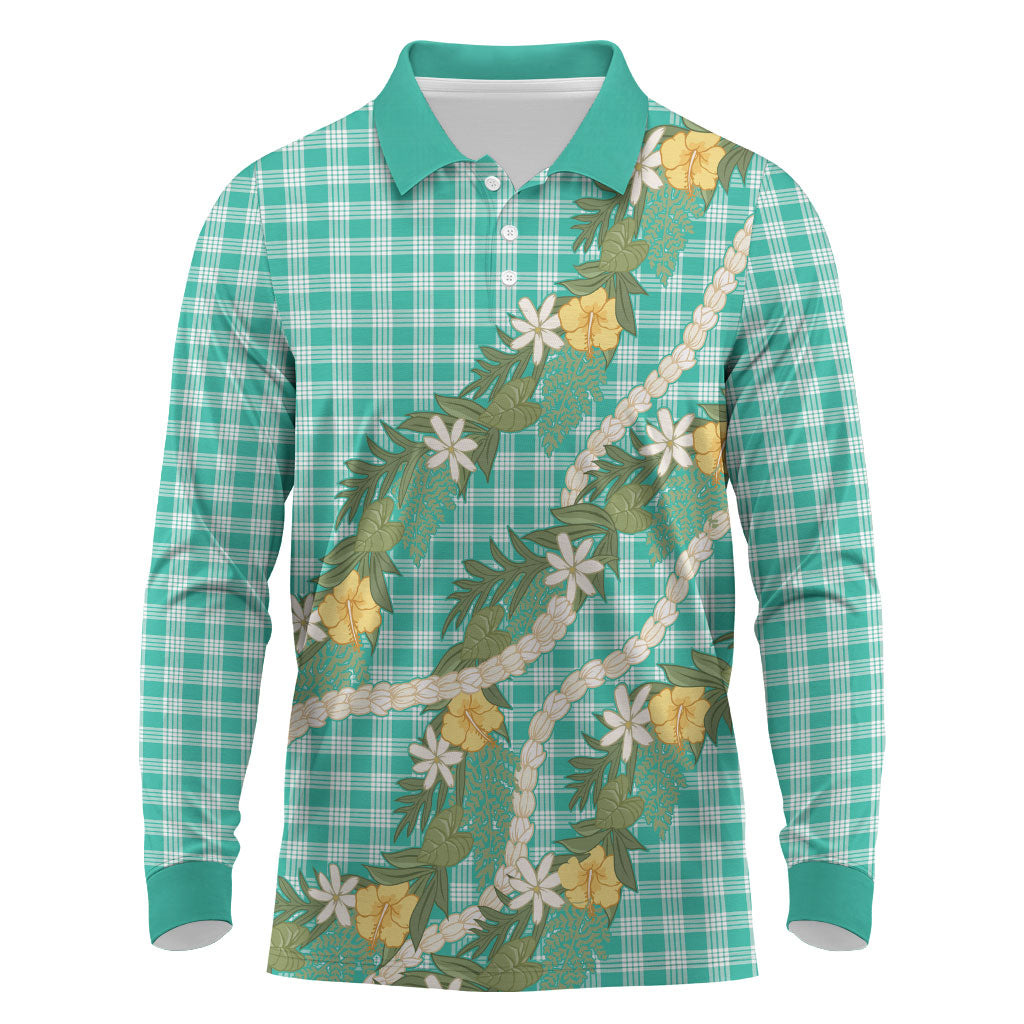 Aloha Puakenikeni Anthurium Pikake Lei Long Sleeve Polo Shirt Marine Hawaiian Palaka Pattern LT9 Marine - Polynesian Pride