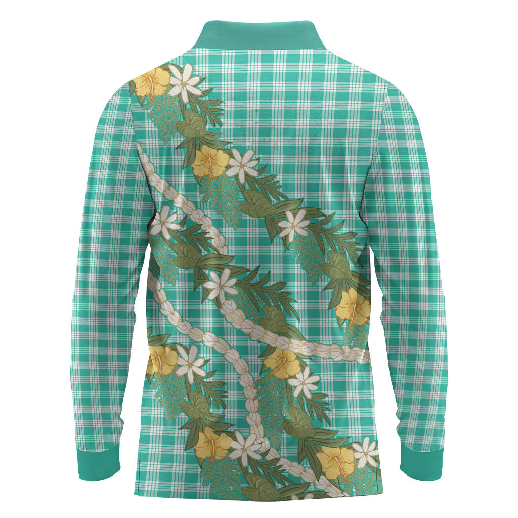 Aloha Puakenikeni Anthurium Pikake Lei Long Sleeve Polo Shirt Marine Hawaiian Palaka Pattern LT9 - Polynesian Pride