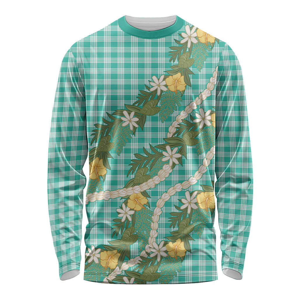 Aloha Puakenikeni Anthurium Pikake Lei Long Sleeve Shirt Marine Hawaiian Palaka Pattern LT9 Unisex Marine - Polynesian Pride
