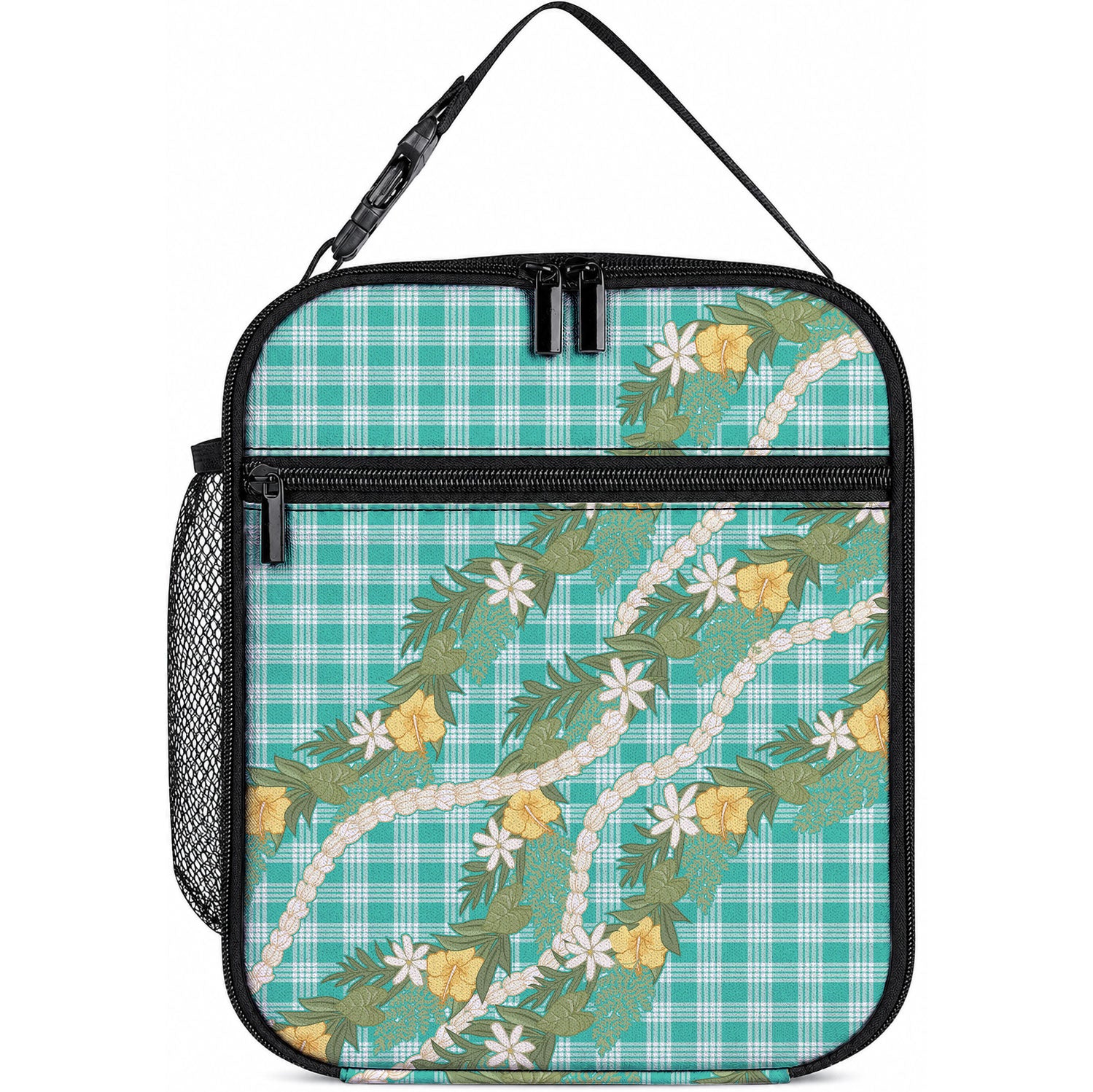 Aloha Puakenikeni Anthurium Pikake Lei Lunch Bag Marine Hawaiian Palaka Pattern LT9 10.2 × 8.3 × 4.3 inch Marine - Polynesian Pride