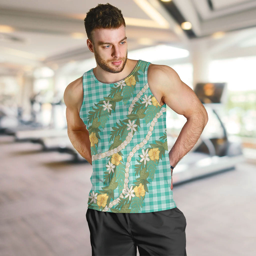 Aloha Puakenikeni Anthurium Pikake Lei Men Tank Top Marine Hawaiian Palaka Pattern LT9 Marine - Polynesian Pride