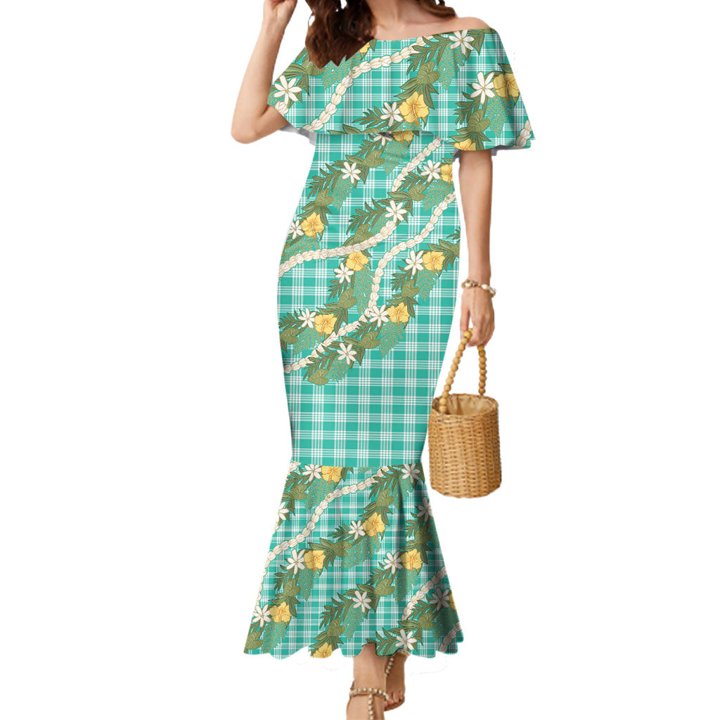 Aloha Puakenikeni Anthurium Pikake Lei Mermaid Dress Marine Hawaiian Palaka Pattern LT9 Women Marine - Polynesian Pride
