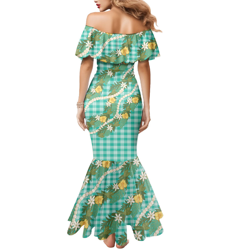 Aloha Puakenikeni Anthurium Pikake Lei Mermaid Dress Marine Hawaiian Palaka Pattern LT9 - Polynesian Pride