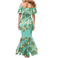 Aloha Puakenikeni Anthurium Pikake Lei Mermaid Dress Marine Hawaiian Palaka Pattern LT9 - Polynesian Pride