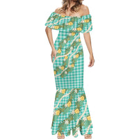 Aloha Puakenikeni Anthurium Pikake Lei Mermaid Dress Marine Hawaiian Palaka Pattern LT9 - Polynesian Pride
