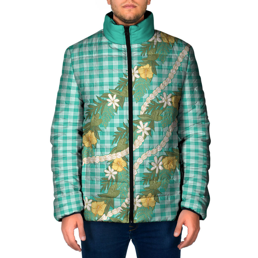 Aloha Puakenikeni Anthurium Pikake Lei Padded Jacket Marine Hawaiian Palaka Pattern LT9 Men Marine - Polynesian Pride