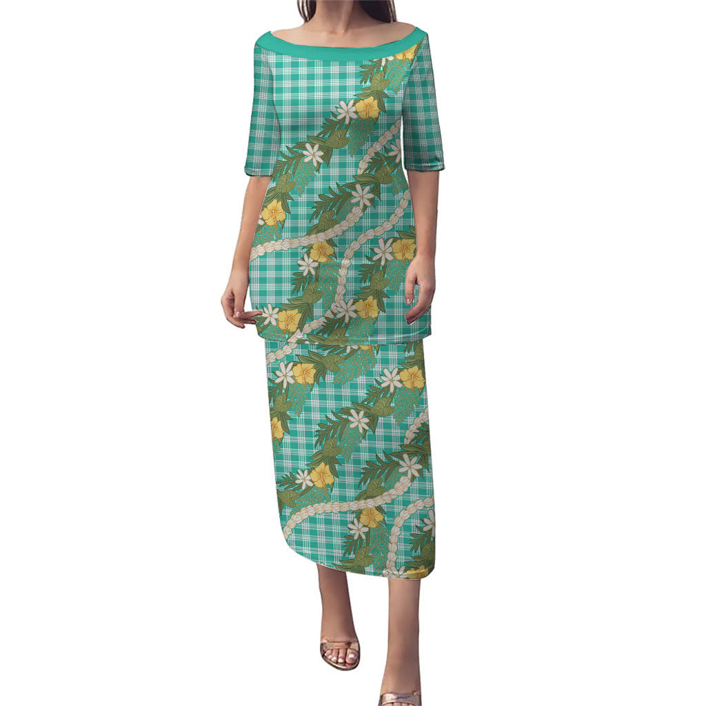 Aloha Puakenikeni Anthurium Pikake Lei Puletasi Marine Hawaiian Palaka Pattern LT9 Long Dress Marine - Polynesian Pride