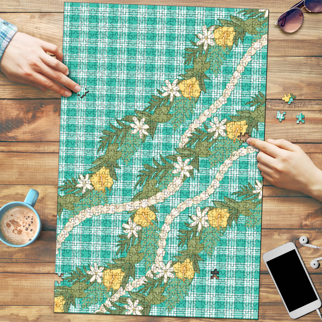 Aloha Puakenikeni Anthurium Pikake Lei Puzzle Marine Hawaiian Palaka Pattern LT9 Marine - Polynesian Pride