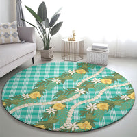 Aloha Puakenikeni Anthurium Pikake Lei Round Carpet Marine Hawaiian Palaka Pattern