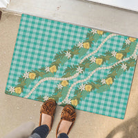 Aloha Puakenikeni Anthurium Pikake Lei Rubber Doormat Marine Hawaiian Palaka Pattern