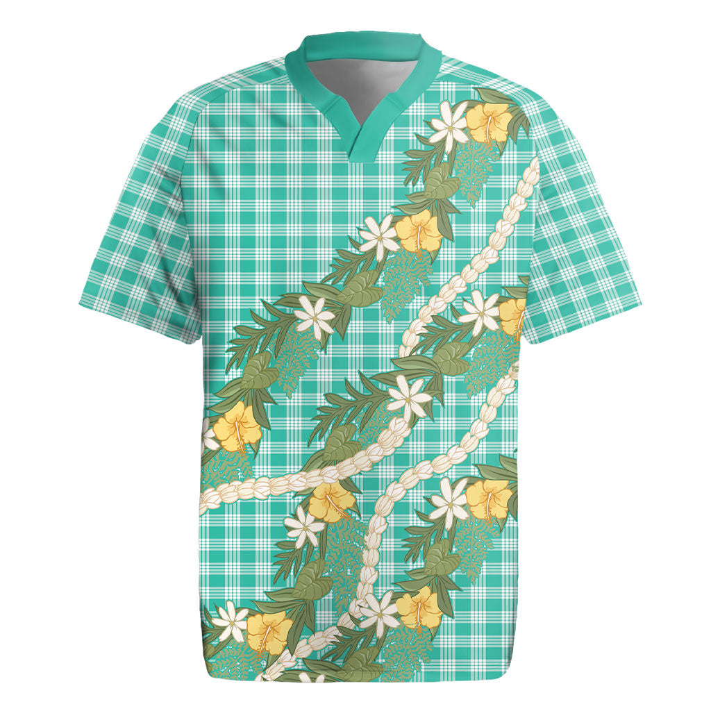 Aloha Puakenikeni Anthurium Pikake Lei Rugby Jersey Marine Hawaiian Palaka Pattern LT9 Marine - Polynesian Pride