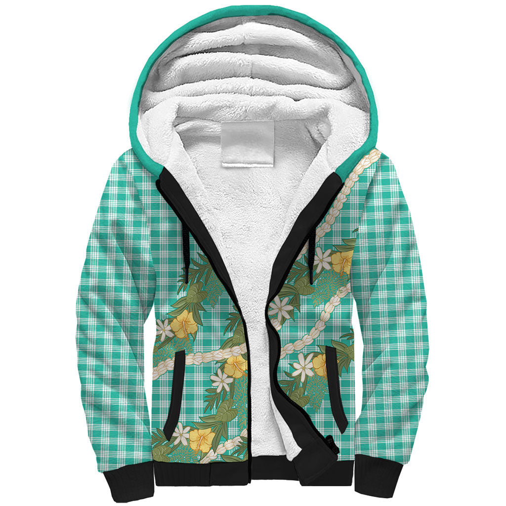 Aloha Puakenikeni Anthurium Pikake Lei Sherpa Hoodie Marine Hawaiian Palaka Pattern LT9 Unisex Marine - Polynesian Pride
