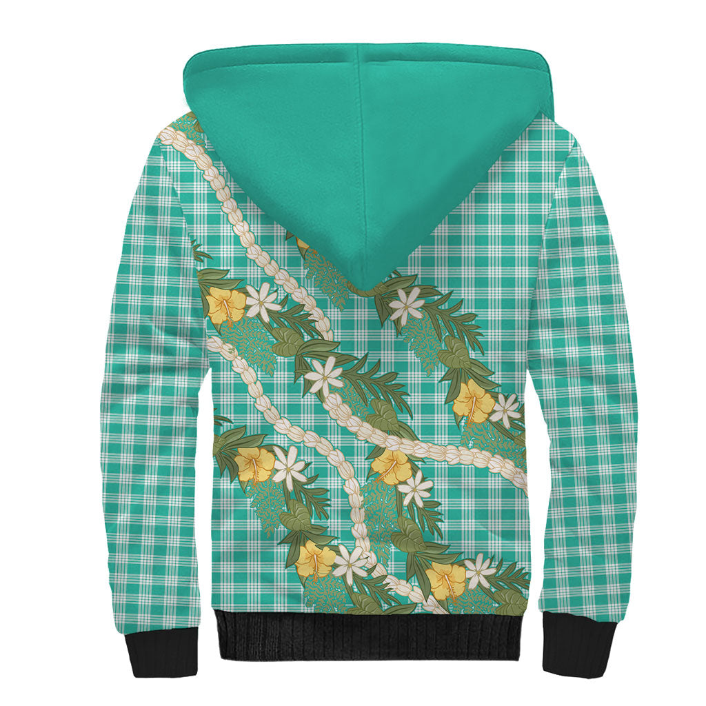Aloha Puakenikeni Anthurium Pikake Lei Sherpa Hoodie Marine Hawaiian Palaka Pattern LT9 - Polynesian Pride