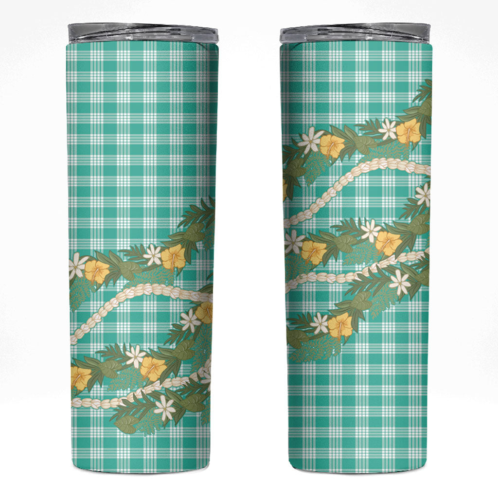 Aloha Puakenikeni Anthurium Pikake Lei Skinny Tumbler Marine Hawaiian Palaka Pattern LT9 Marine - Polynesian Pride
