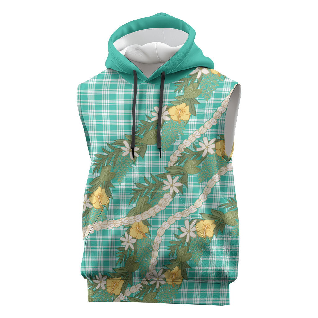 Aloha Puakenikeni Anthurium Pikake Lei Sleeveless Hoodie Marine Hawaiian Palaka Pattern LT9 Marine - Polynesian Pride