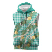 Aloha Puakenikeni Anthurium Pikake Lei Sleeveless Hoodie Marine Hawaiian Palaka Pattern LT9 Marine - Polynesian Pride