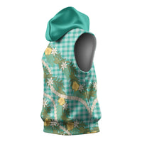 Aloha Puakenikeni Anthurium Pikake Lei Sleeveless Hoodie Marine Hawaiian Palaka Pattern LT9 - Polynesian Pride