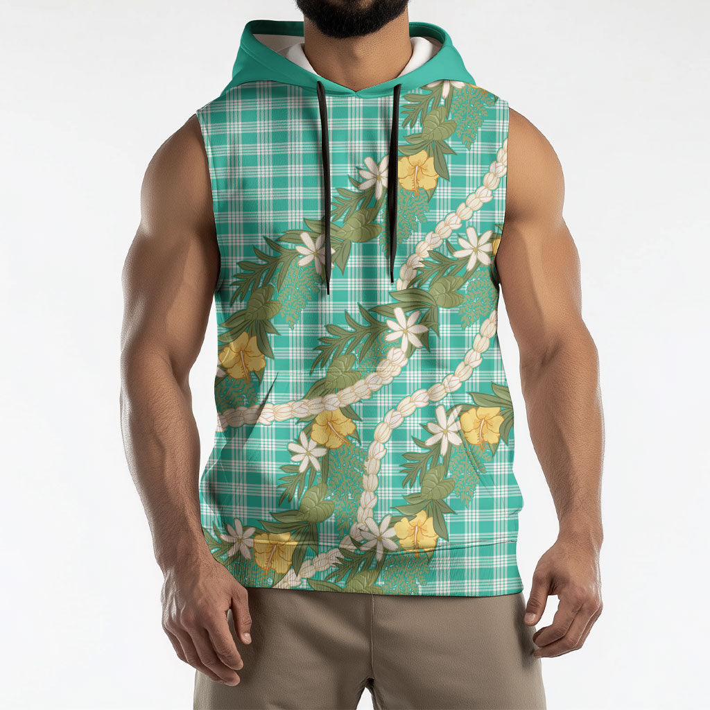 Aloha Puakenikeni Anthurium Pikake Lei Sleeveless Hoodie Marine Hawaiian Palaka Pattern LT9 - Polynesian Pride