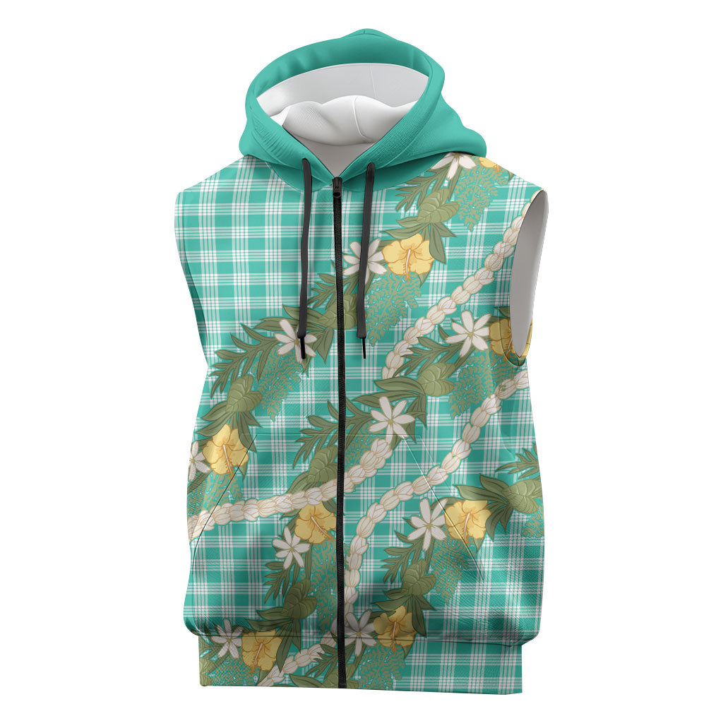 Aloha Puakenikeni Anthurium Pikake Lei Sleeveless Zip Hoodie Marine Hawaiian Palaka Pattern LT9 Marine - Polynesian Pride