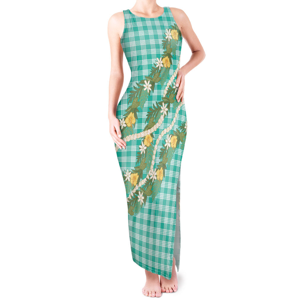 Aloha Puakenikeni Anthurium Pikake Lei Tank Maxi Dress Marine Hawaiian Palaka Pattern LT9 Women Marine - Polynesian Pride