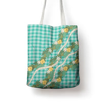 Aloha Puakenikeni Anthurium Pikake Lei Tote Bag Marine Hawaiian Palaka Pattern