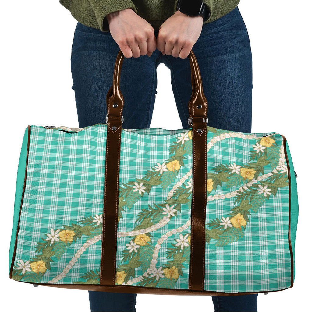 Aloha Puakenikeni Anthurium Pikake Lei Travel Bag Marine Hawaiian Palaka Pattern LT9 Marine - Polynesian Pride