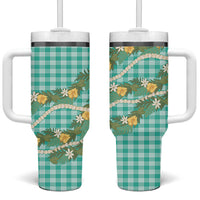Aloha Puakenikeni Anthurium Pikake Lei Tumbler With Handle Marine Hawaiian Palaka Pattern
