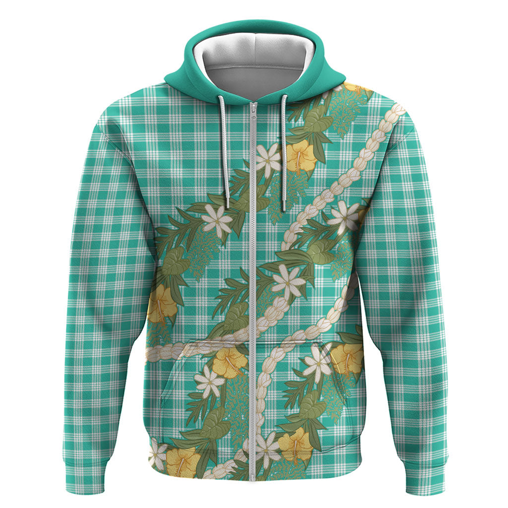 Aloha Puakenikeni Anthurium Pikake Lei Zip Hoodie Marine Hawaiian Palaka Pattern LT9 Zip Hoodie Marine - Polynesian Pride