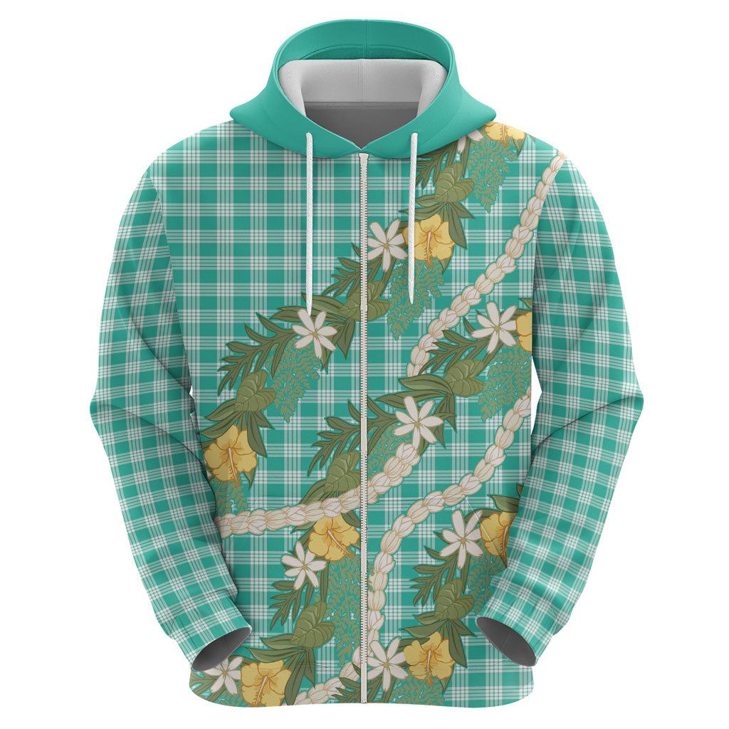Aloha Puakenikeni Anthurium Pikake Lei Zip Hoodie Marine Hawaiian Palaka Pattern