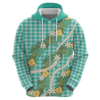 Aloha Puakenikeni Anthurium Pikake Lei Zip Hoodie Marine Hawaiian Palaka Pattern