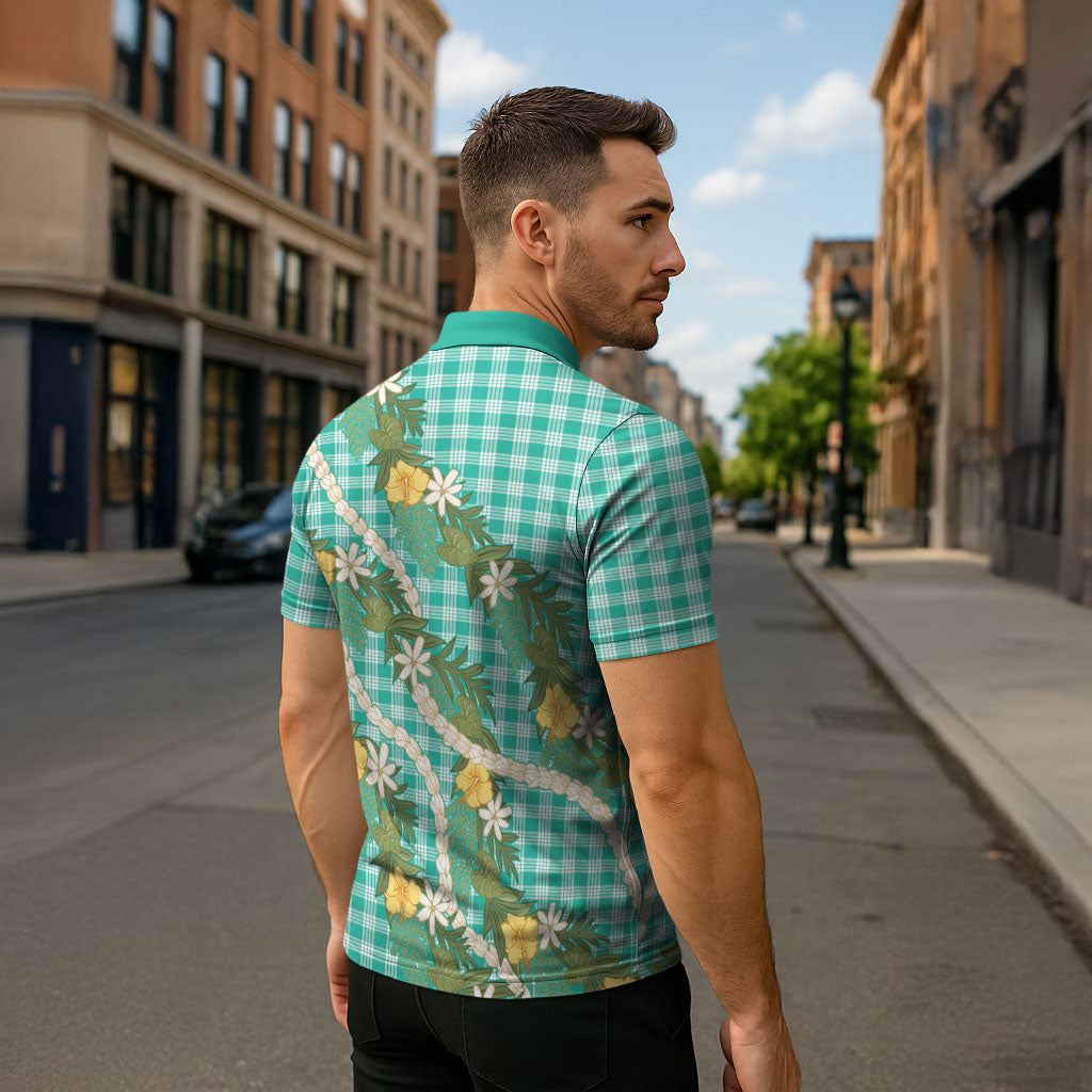 Aloha Puakenikeni Anthurium Pikake Lei Zipper Polo Shirt Marine Hawaiian Palaka Pattern LT9 - Polynesian Pride