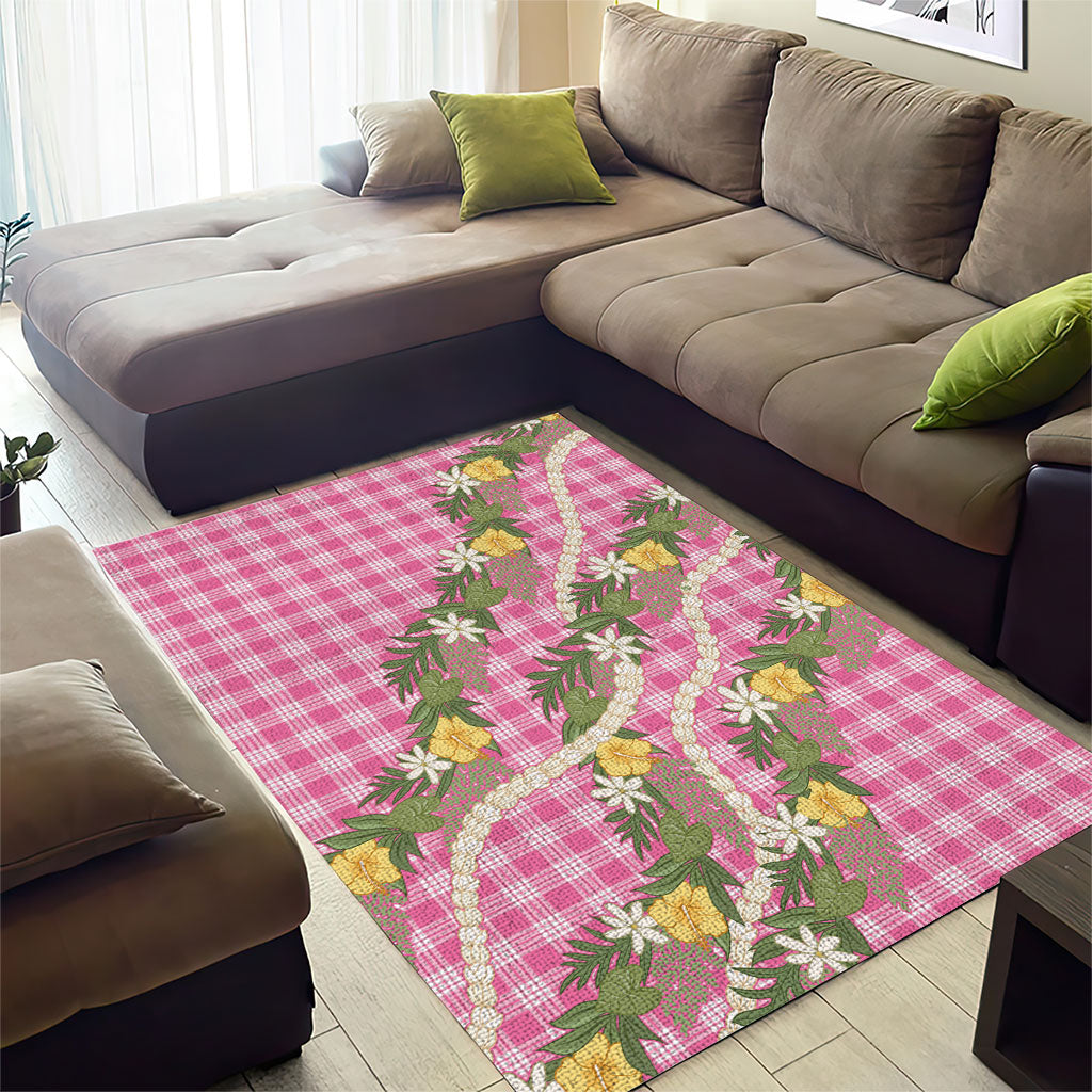 Aloha Puakenikeni Anthurium Pikake Lei Area Rug Tropical Pink Hawaiian Palaka Pattern
