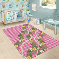 Aloha Puakenikeni Anthurium Pikake Lei Area Rug Tropical Pink Hawaiian Palaka Pattern