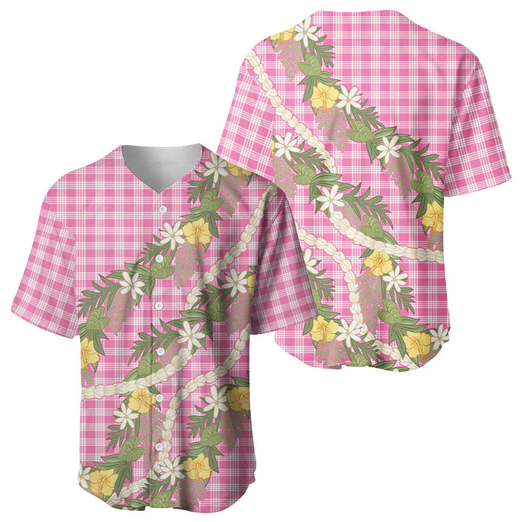 Aloha Puakenikeni Anthurium Pikake Lei Baseball Jersey Tropical Pink Hawaiian Palaka Pattern