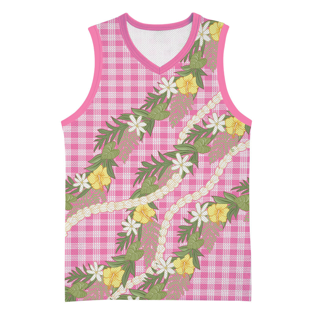 Aloha Puakenikeni Anthurium Pikake Lei Basketball Jersey Tropical Pink Hawaiian Palaka Pattern LT9 Unisex Pink - Polynesian Pride