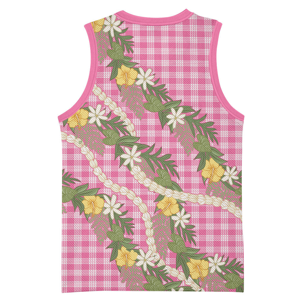 Aloha Puakenikeni Anthurium Pikake Lei Basketball Jersey Tropical Pink Hawaiian Palaka Pattern LT9 - Polynesian Pride